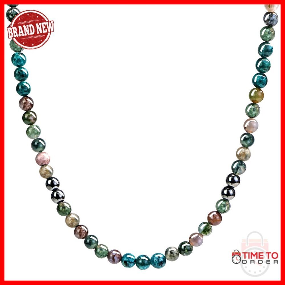 Men's 6mm Black Onyx Hematite Tiger Eye Beaded Necklace, 24" Stainless Steel